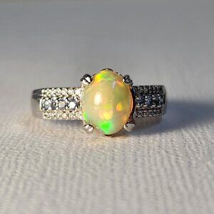 NIB 925 *Natural Ethiopian Opal & Tanzanite & Zircon Ring Sz 7